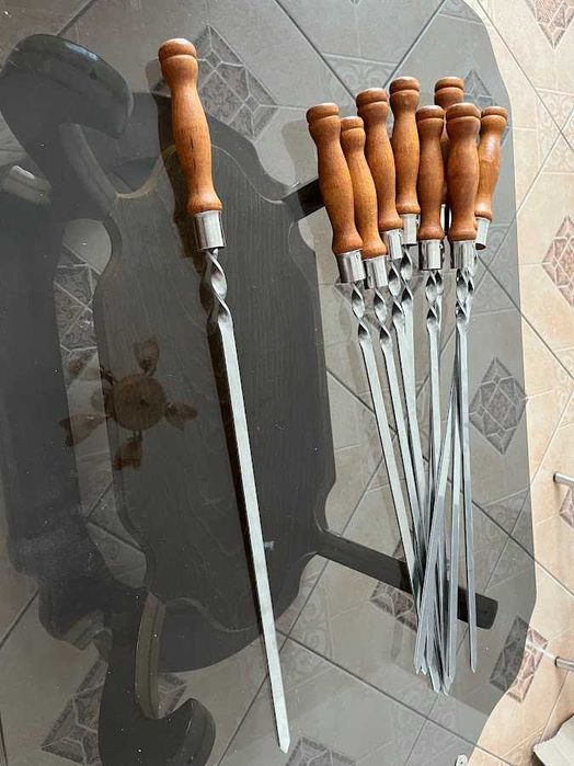 Set 10 frigarui inox 63 cm cu mâner din lemn