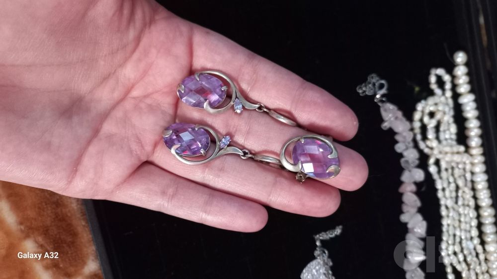 Серебрянный Свадебный комплект сережки и колечко, 925 проба