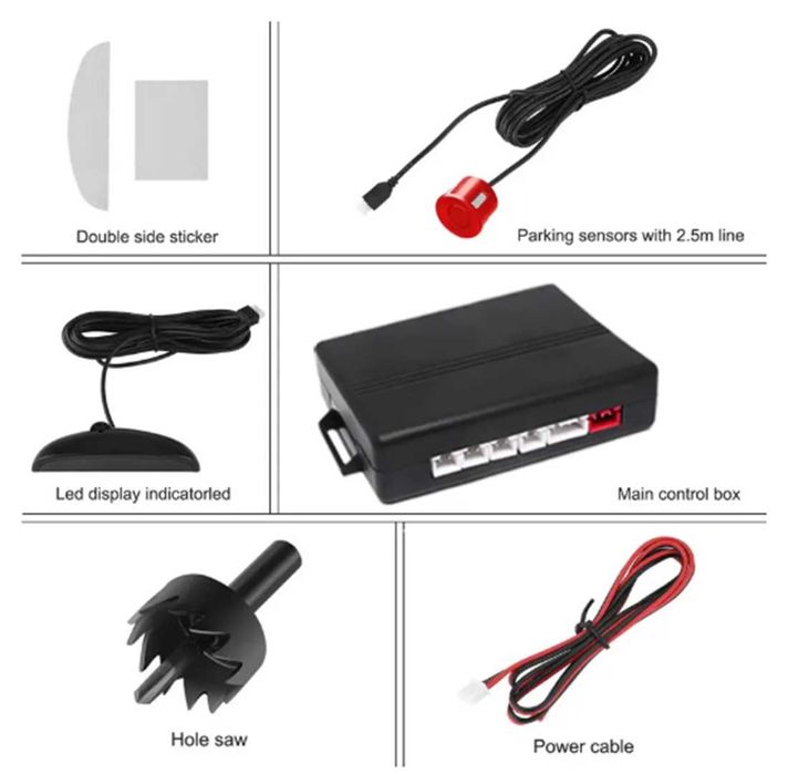 Парктроник с 4 сензора LED Display и звукова сигнализация - Червен