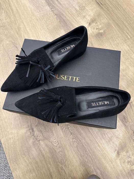 Pantofi negri piele întoarsă, fără toc Musette