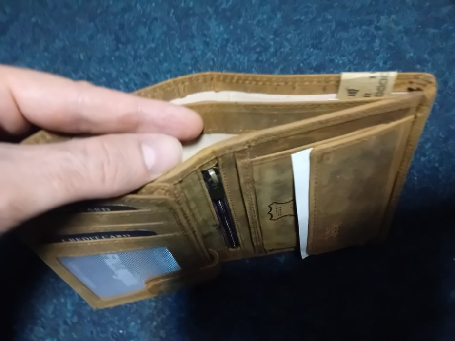 Portofel original FILLMORE, piele întoarsă, RFID protected, Maro