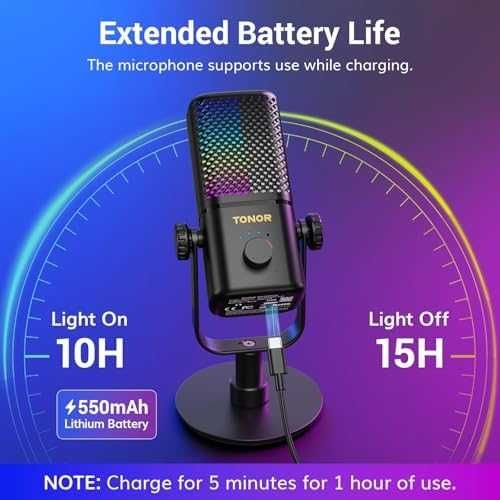 Нов Геймърски безжичен микрофон с RGB светлини, 15ч работа, USB съвместим