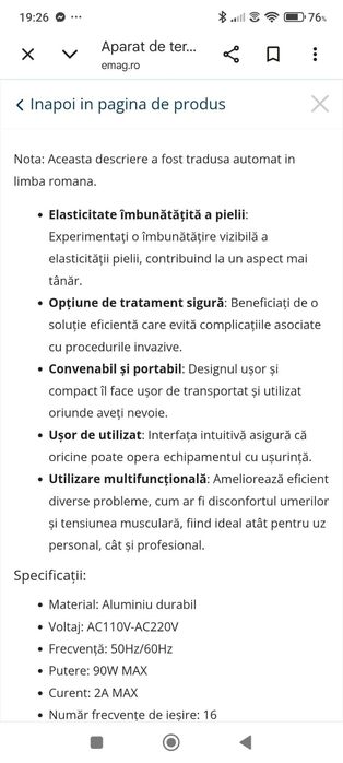 Aparat electric pentru terapie , recuperare musculara , celulita , regenerare si intretinere tesut cutanat , ligamente