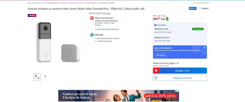 Video Sonerie Smart Wyze Doorbell Pro