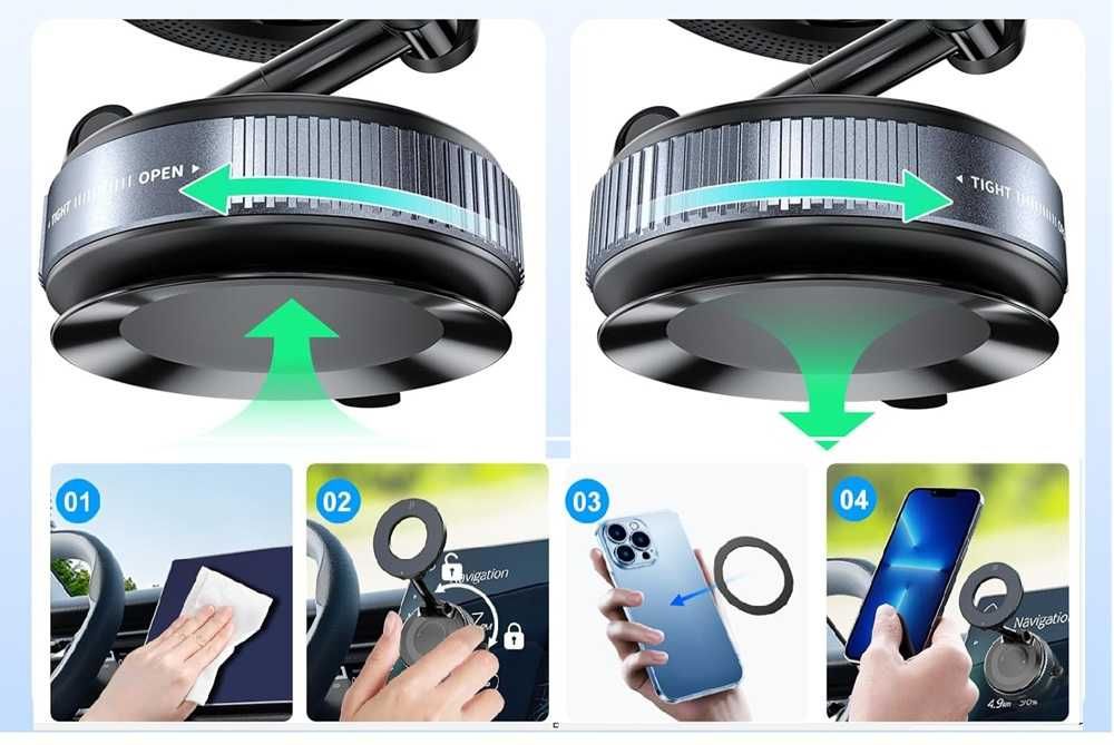 Магнитна стойка за телефон с вакуумно закрепване - въртене 360 градуса