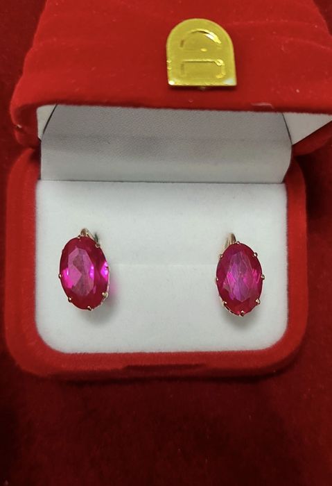 Золотые советские серьги с рубином 583 пробы