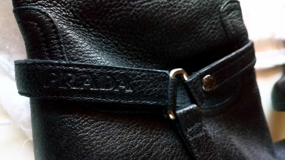 Ботуши Prada, 38.5, естествена кожа, черни
