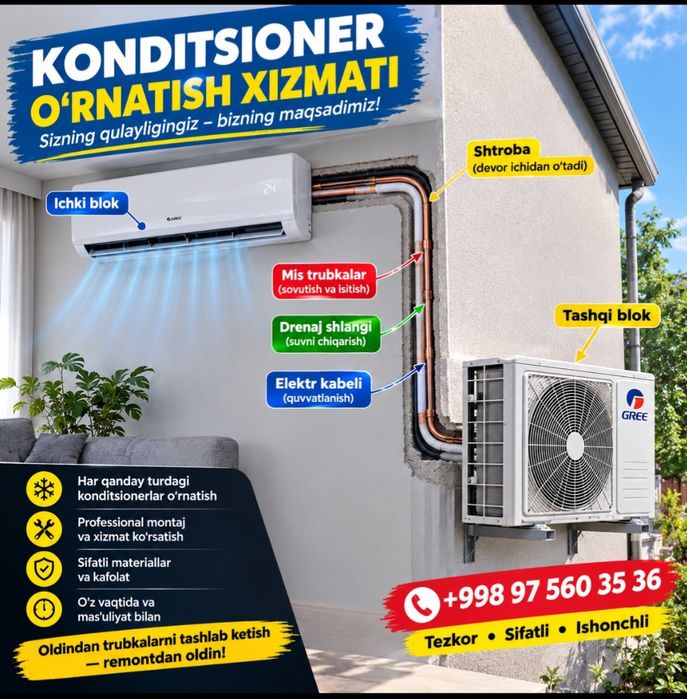 Konditsioner ustanovka trubka tashlash