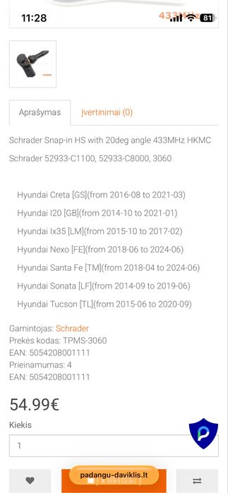 Senzorii Presiune Roti Hyundai Tucson/Sonata/SantaFe/Nexo/ix35/i20/Creta Originali