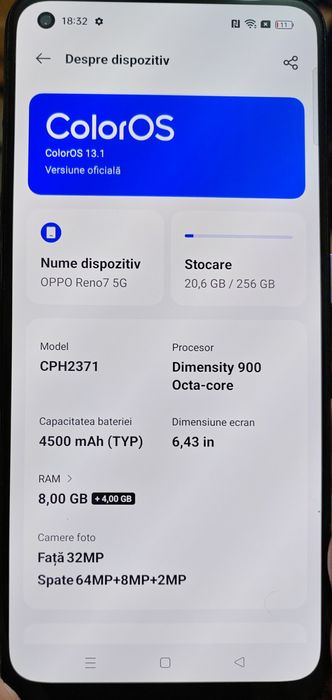 Oppo reno 7 5 8GB RAM cu 256 GB stocare