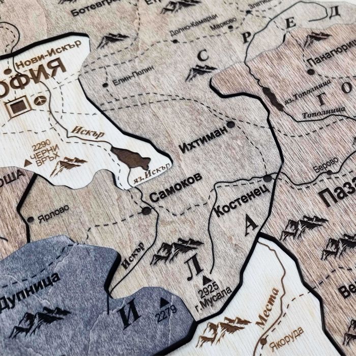 3D дървена карта на България – премиум декор за дом и офис