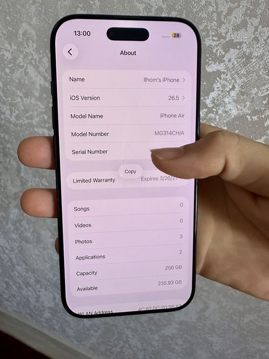 Iphone 17air 256 qora yangi