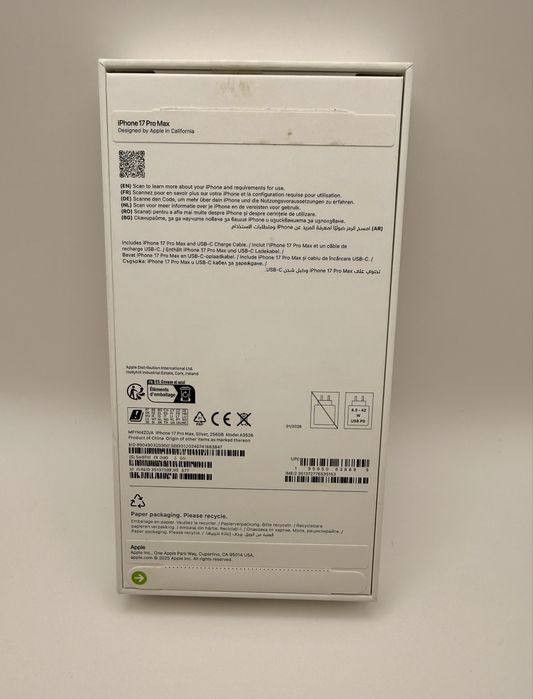 Apple iPhone 17 Pro Max 256GB – чисто нов, неактивиран, с документи