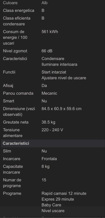 Uscator de rufe Heinner in stare perfectă