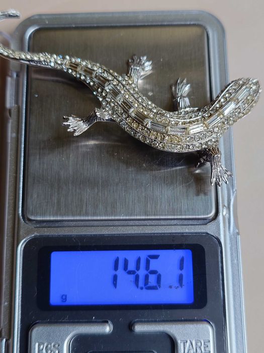 Broșă vintage din argint 800 – model șopârlă cu zirconii