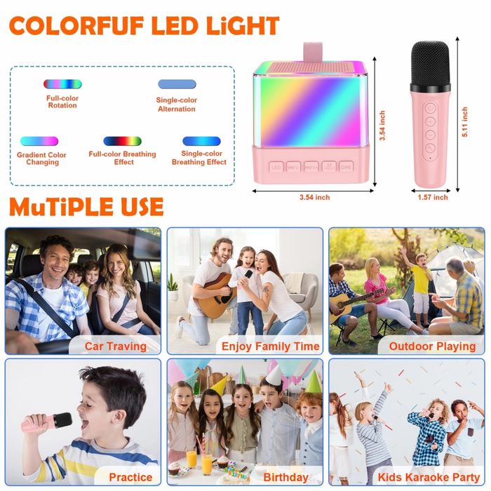 Sistem KARAOKE copii, cu boxa bluetooth si microfon care schimba vocea