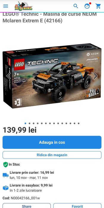 LEGO Technic NEOM McLaren Extreme E Race Car 42166 7+ masina de curse