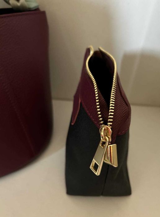 Елегантна малка чанта с копринен шал, 100% естествена кожа, Италия