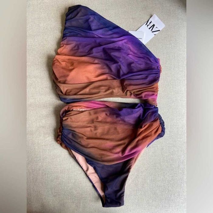 Zara costum de baie intreg decupat la talie pastel ombre mov bej portocaliu