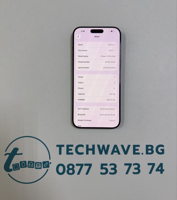 iPhone 16 Pro Max 512GB Black Titanium 100%