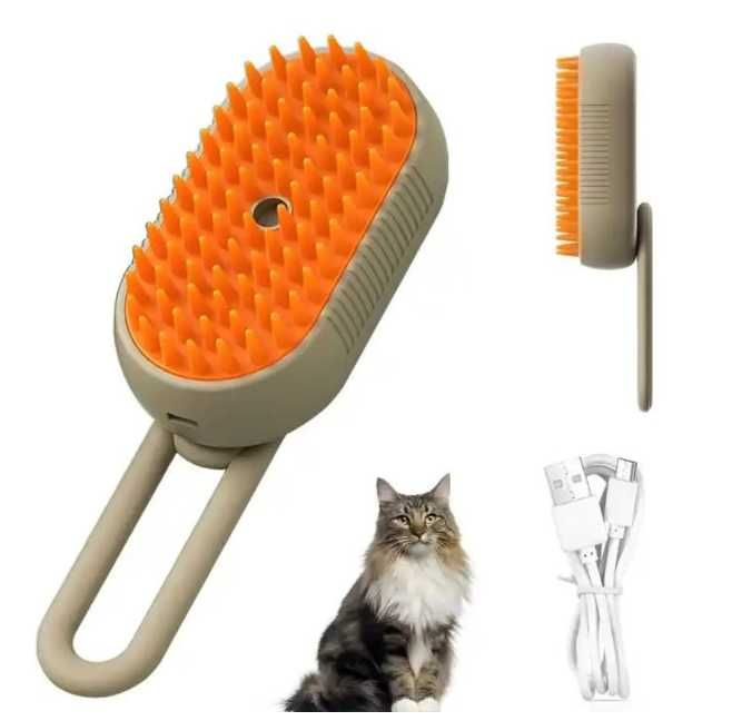 Perie cu Abur Pentru Animale de Companie, 3 in 1, Incarcare USB, Crem