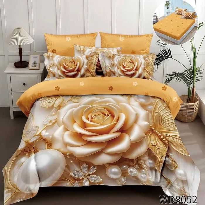 Флорален комплект с ластик, 100% памук 1 бр. х плик за завивка 200 x 230 cm 1 бр. х долен чаршаф с ластик 180 х 200 cm + 25 cm 2 бр.  калъфки 55 x 80