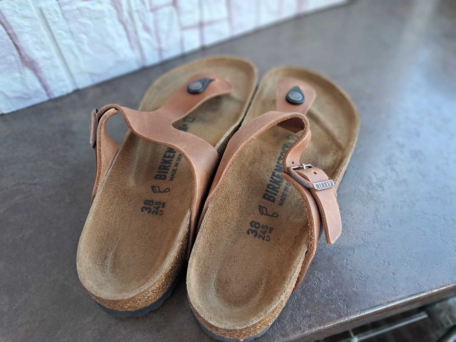 дамски чехли,Birkenstock,летни отворени обувки,кафяви кожени чехли,Нови!