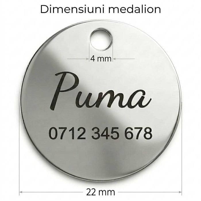 Medalion personalizat–animale de companie, gravat laser, rotund, 22 mm