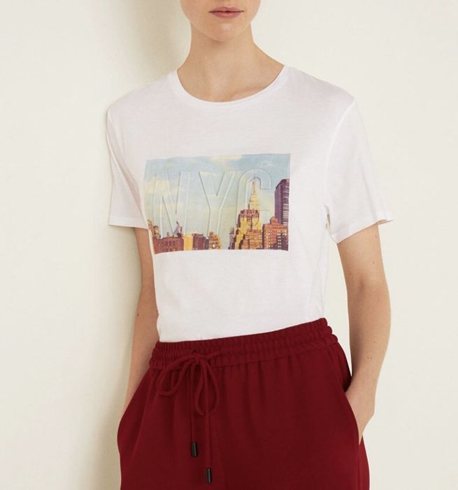 Tricou Mango pe alb de dama/femei cu imprimeu NYC NEW YORK CITY 3D