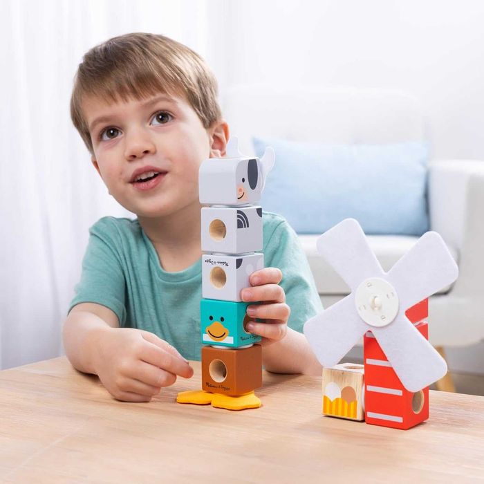 Дървен конструктор Melissa & Doug Blockables Горски приятели Ферма 16 части 2 вида