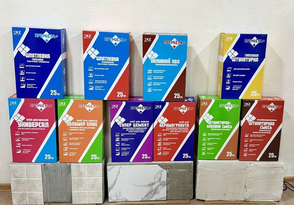 Клей, штукатурка, гипсовые смеси.