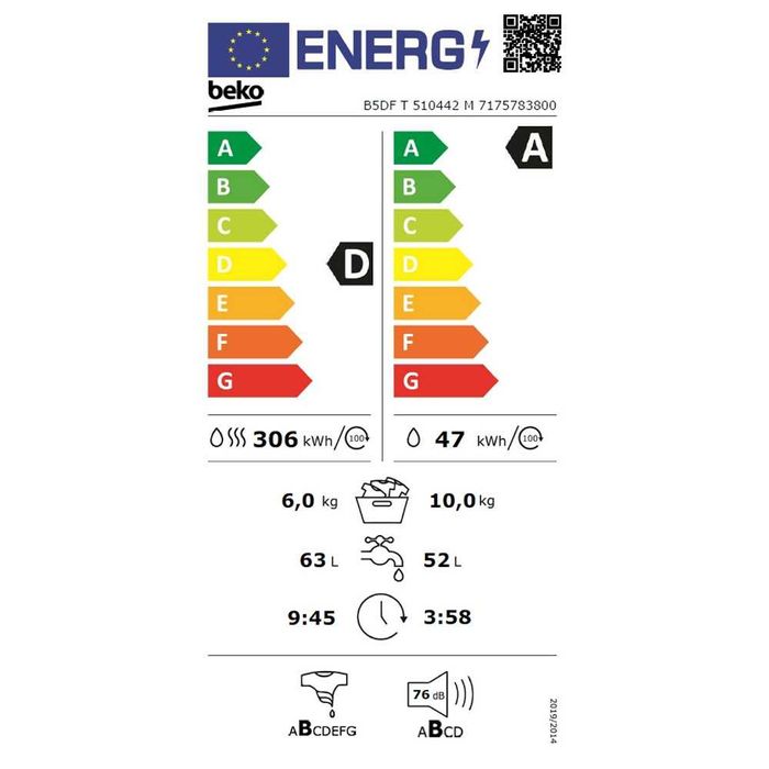 Нова инверторна пералня със сушилня BEKO B5DFT510442M 10 кг/6 кг