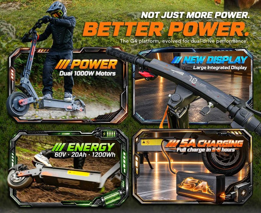 G4 Ultra Kukirin‼️SIGILATA Noua‼️70+ Km/h, Doua Motoare 2000W (2x1000W) . Roti 11 inch, Bluetooth, Boxe incluse