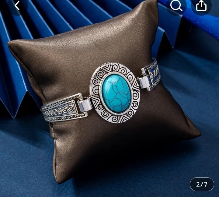 Винтиж алуминиев браслет с тюркоазен инлей