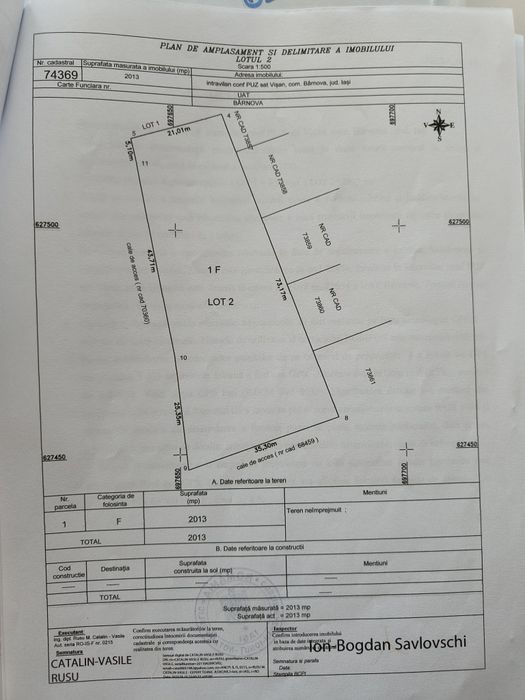Teren intravilan 2.013 mp Vișan-Bucium | 74 m deschidere | Vizavi de Penny