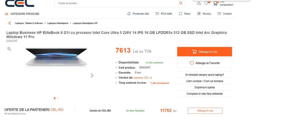 SIGILAT UltraBook HP EliteBook 8 G1i 16GB SSD 256 Core Ultra 5 GARANTIE