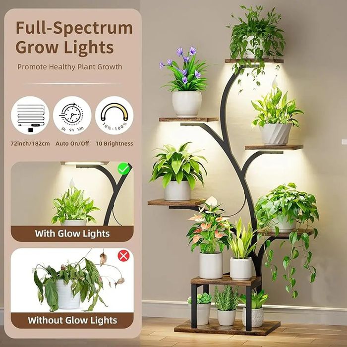 (Sf-1) 7-ярусная подставка для растений с LED-фитолампой,