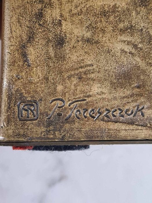 Sculptura din bronz patinat, calendar ajustabil, semnata, Peter