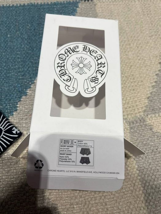 Boxeri Chrome Hearts negri cu print alb all-over, mărimea M, noi în cutie