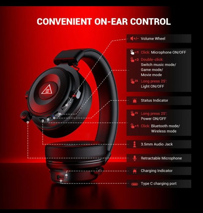 EKSA® E900 BT Безжични геймърски слушалки