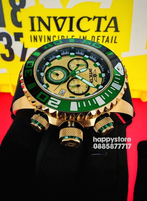 INVICTA Seahorse Green/Gold 52 mm, Инвикта нов ръчен часовник