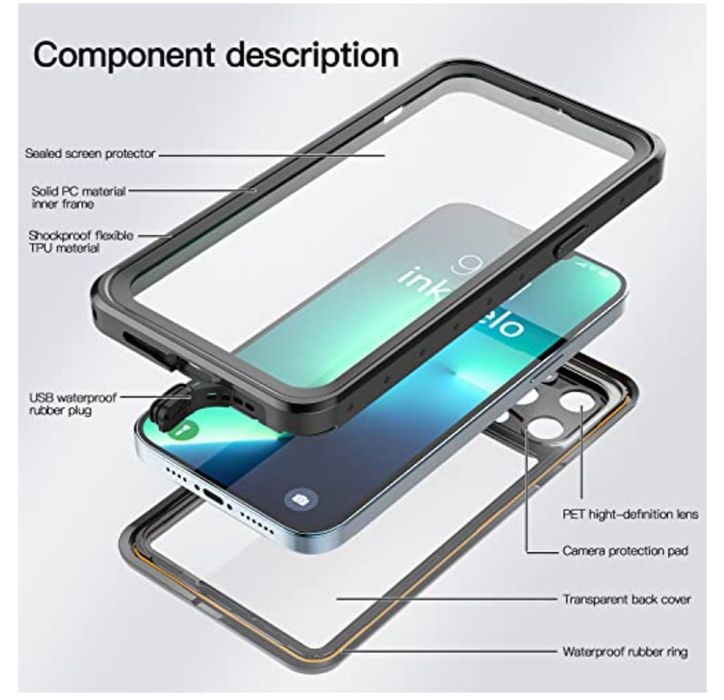 Carcasă impermeabilă inkolelo pentru iPhone 13 Pro,, cu cablu pluti