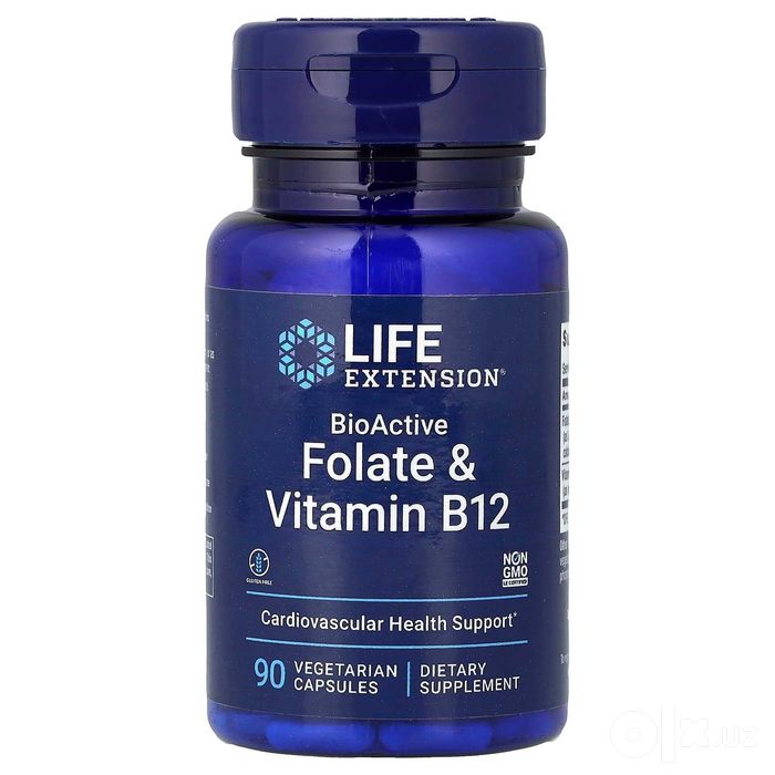 Life Extension, Биоактивные фолат и витамин B12, 90 капсул