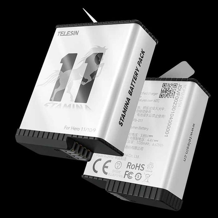 Set 2 acumulatori STAMINA + incarcator triplu USB-C GoPro 9 10 11 12