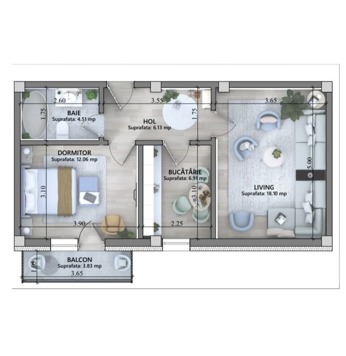 Ap. 2 camere  - parcare intabulată