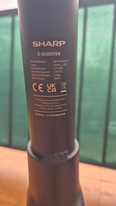 SHARP E-scooter model:EM-KS1AEU-B