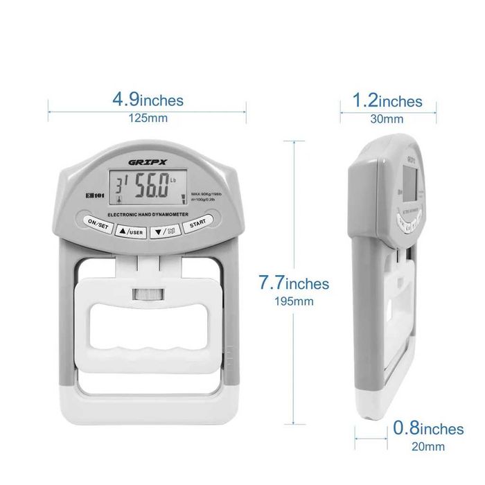 Dinamometru digital pentru mână, 90 kg, detectare automată, gri