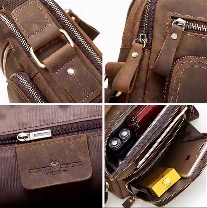 Мъжка месинджър чанта HIMERPAL*/Crazy Horse•Естест. кожа -10% Промоция