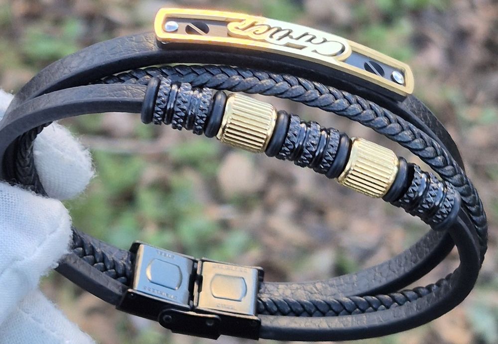 Bratara Cartier din piele naturala placat cu Aur 14k