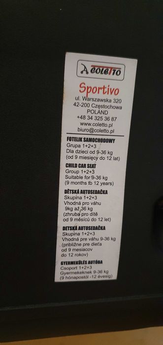 Стол за кола 9-36 КГ COLETTO sportivo ISOFIX